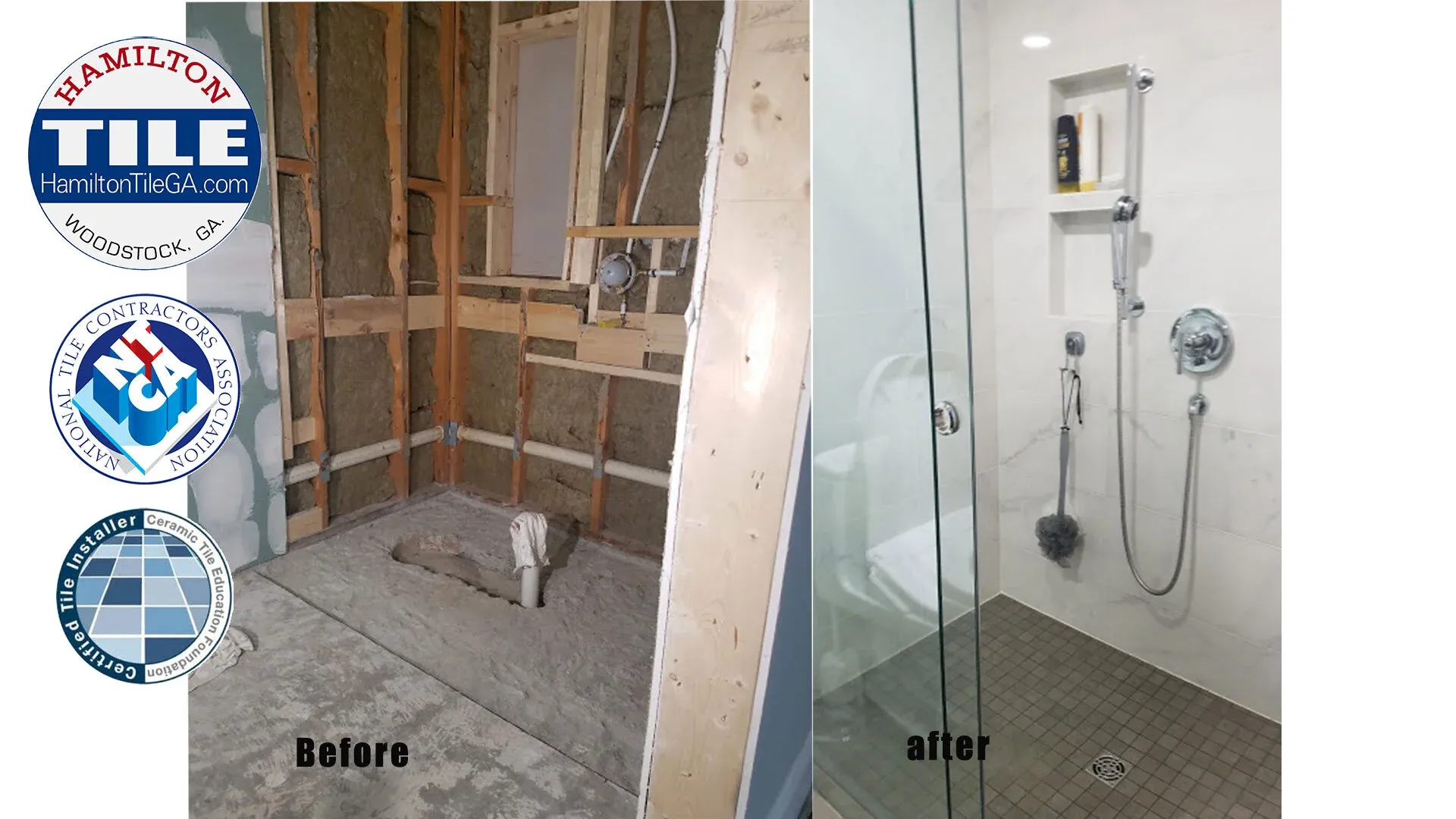 Hamilton Tile bathroom remodels in Woodstock, GA: before and afters!