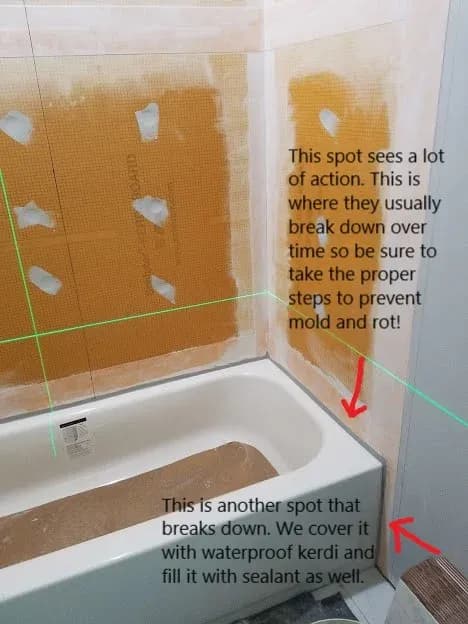 A tub surround's moisture management... Don't skip it!