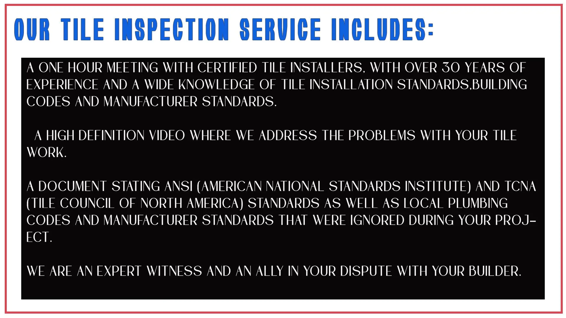 Residential tile inspection and diagnostics: Atlanta, GA.