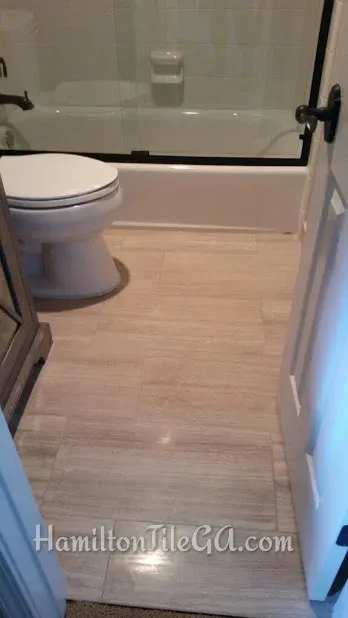 An East Cobb bathroom remodel coming together for the finish.