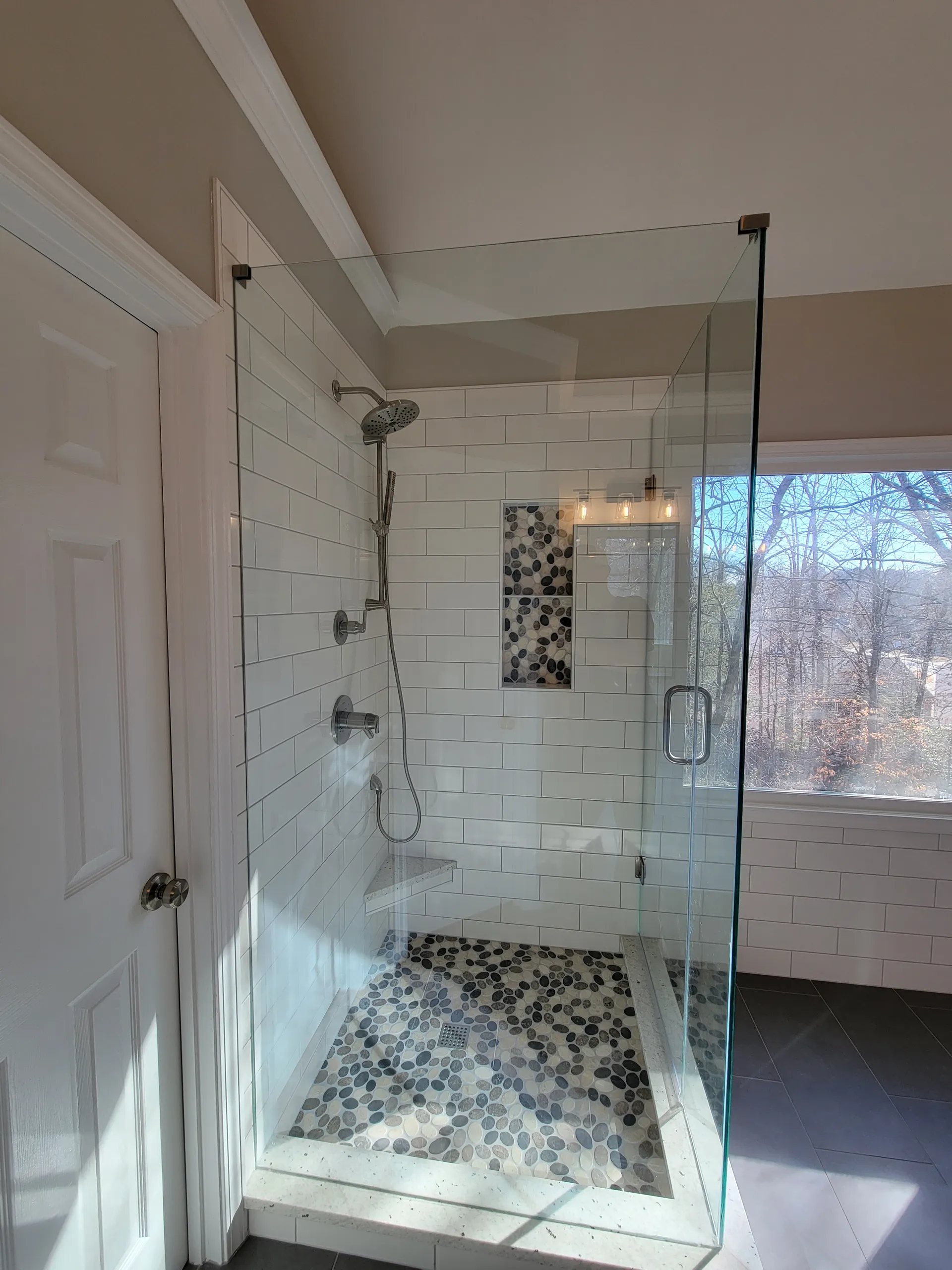Walk-in shower remodel results, without the dated look — Hamilton Tile, Woodstock, GA